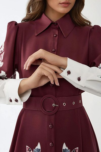 Hiccup Printed Long Sleeve Belted Modest Dress