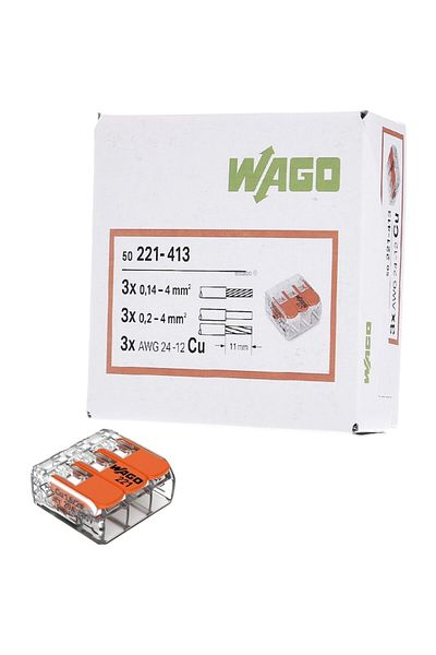 WAGO Set 50 cleme (conectori) Wago 4 mmp 221-413, compacte, terminal cu arc, cablu flexibil, 3 fire, 32