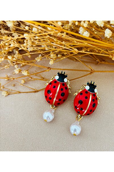 Markiz Takı Brand Ladybug Faux Pearl Earrings