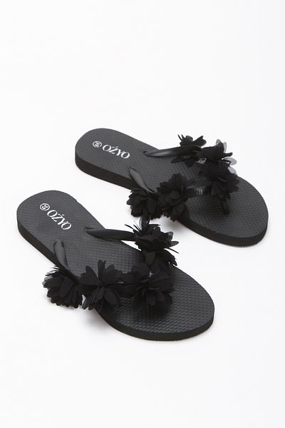 OZYO Havana Black Flower Garden Flip-Flop Beach Slippers