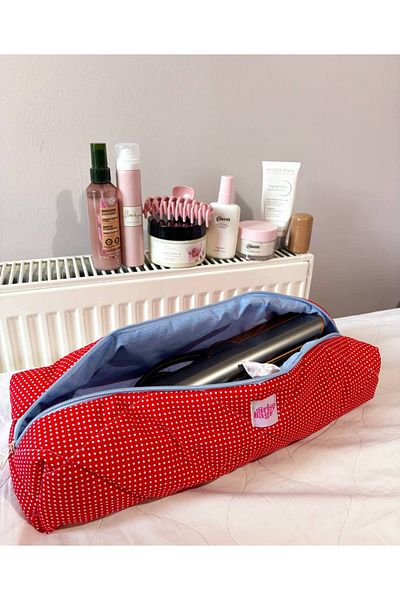 girlsybags حقيبة مكواة تجعيد الشعر باللون الأحمر منقطة متوافقة مع حقيبة السفر الكبيرة Airwrap Airstrait