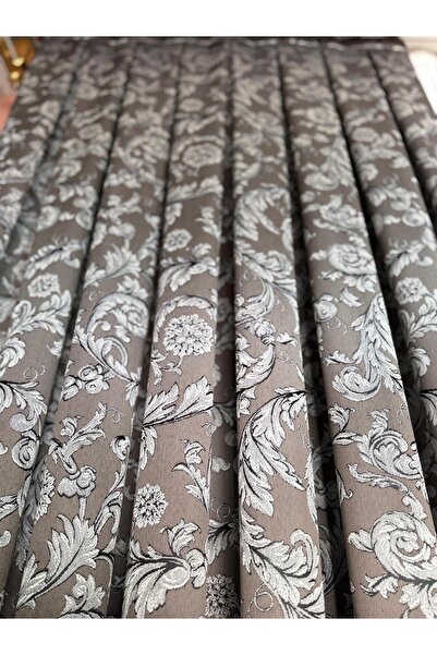DİLETTO Coffee Rose Patterned Background Curtain Compatible with Cornice (Frequent Pleats / Ironing Not Asked)