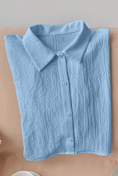 MODAGEN Cămașă crop cu mânecă scurtă pentru femei, albastru bebeluș