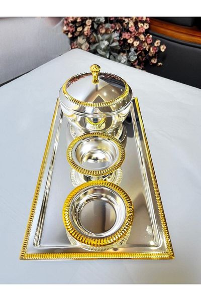 aljahwari Date set with tabsi, water plate, and large shiny two-tone plate