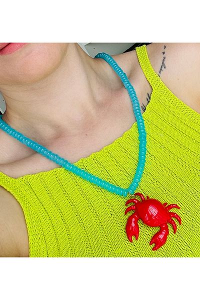 Markiz Takı Blue Beads Red Crab Necklace 60 cm + 5 cm Extension