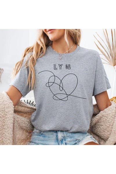 Gollinger BTS LOVE YOURSELF Temalı Kalp Baskılı Yuvarlak Yaka T-shirt