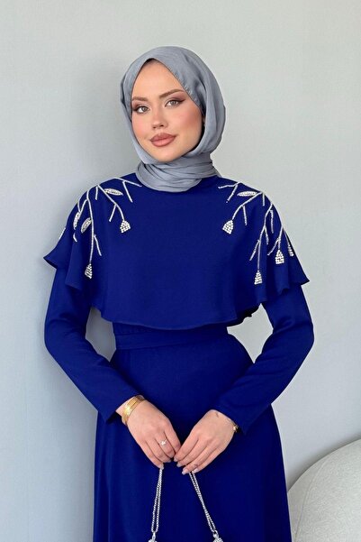 HAZA MODA Milan Taşlı Abiye Saks