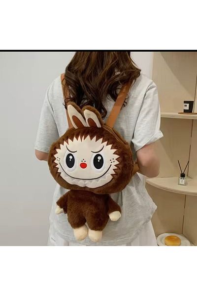happystoretr Coffee Labubu Cartoon Doll Large Capacity Backpack Portable Girl Outing Fashion Bag