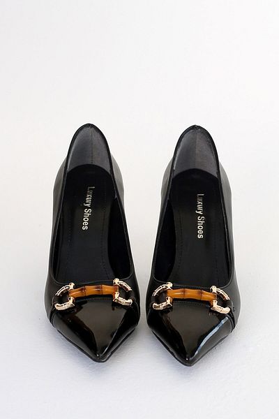 Pembe Potin Women's Black Evening Dress Heeled Stone Shoes Stiletto