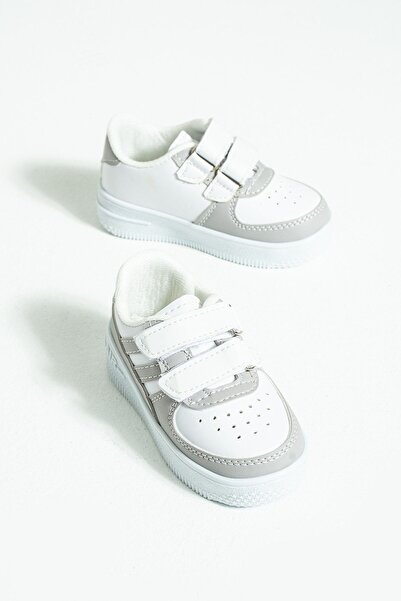 WMİLANO Çocuk Unisex Gri Sneakers Cırtlı Spor Rahat Çocuk Ayakkabısı