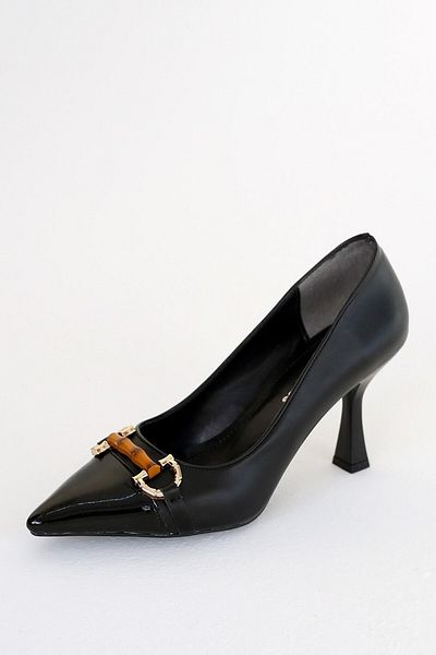 Pembe Potin Women's Black Evening Dress Heeled Stone Shoes Stiletto