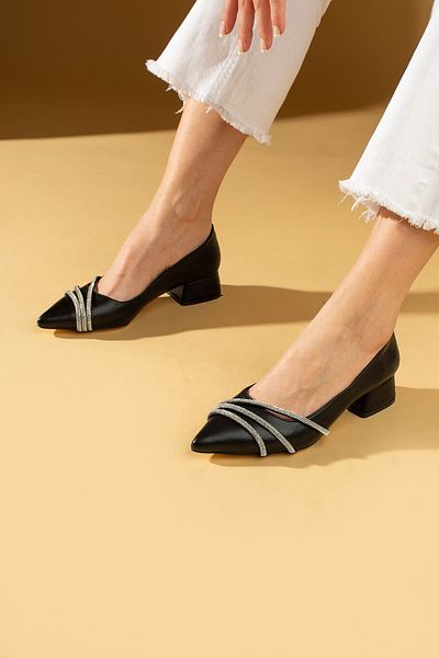 Pembe Potin Black Classic Heel Comfortable Fit Jewelled Wedding Engagement Night Evening Dress Shoes