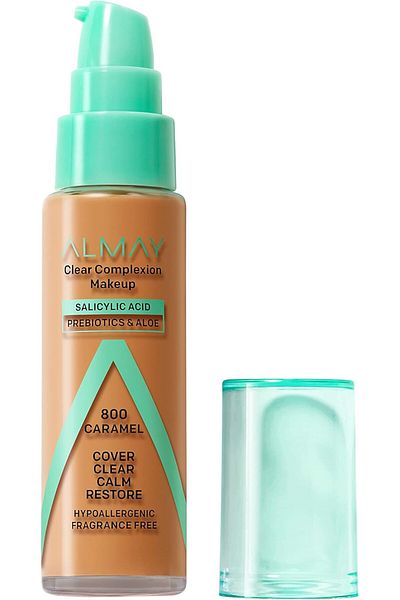 ALMAY Clear Complexion Acne Foundation Makeup with Salicylic Acid, Medium Coverage - 800 Caramel