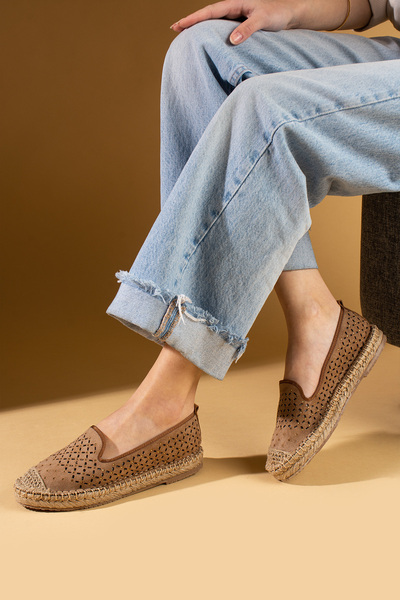 WMİLANO Kadın Espadril Taba Süet Hafif Rahat Taban Şık Günlük Ayakkabı