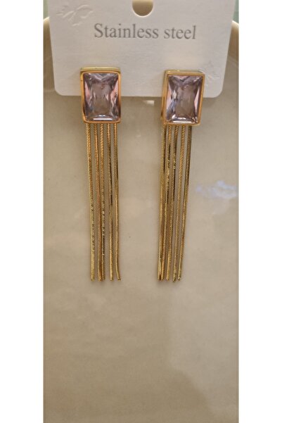 AKSESUARIM ZİRKON TAŞLI,İTALYAN ZİNCİRLİ ,SALLANTILI ŞIK,TASARIM ÇELİK KÜPE( 9 CM )