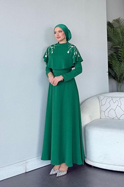 HAZA MODA Milan Taşlı Abiye Yeşil