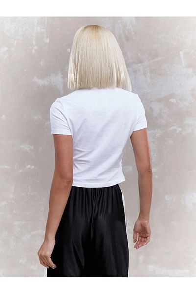 PALPİTO Tricou crop strâns cu decolteu cu imprimeu Paloma alb pentru femei