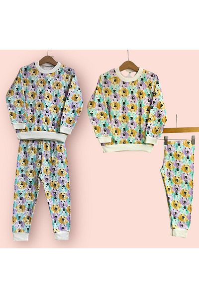 opheliateks Dog Patterned Pajama Set for Girls and Boys - Purple