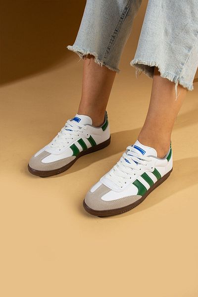 Pembe Potin White Green Women's Sports Sneakers Lace-up Daily Comfortable Sole Shoes