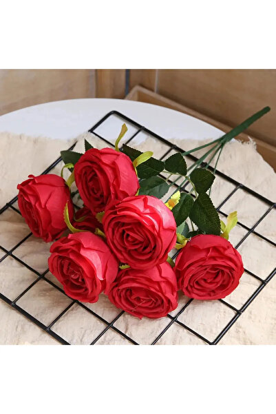 OGWANTO باقة ورد صناعي 9 طبقات ورد أحمر 42 سم