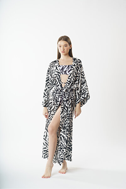 Louren P5811 Pareo lung kimono - negru