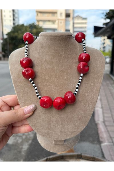 luxyansımalar Zr Zebra Patterned Cherry Necklace