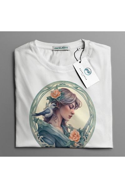 Enceladus Men's casual 100% cotton T-shirt size XXL Blue bird with Anne