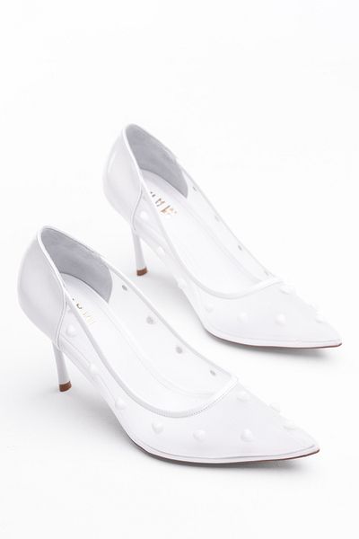 Tasarım Women's Stiletto Tulle Bead Patterned Heeled Shoes