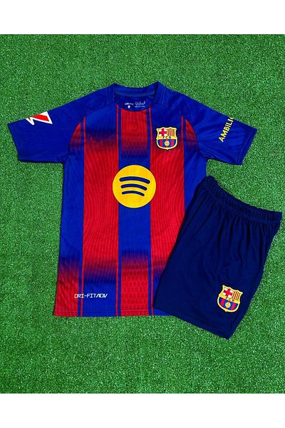 Lion Spor B'Arcelona 2025-26 New Season Laminated Patch Kids Jersey Shorts Set