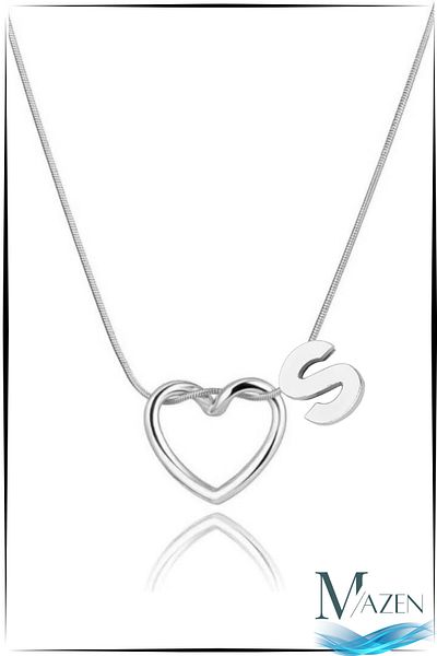 MAZEN Silver Color Heart Letter Detailed Necklace – Tarnish-Free Surgical Steel – Letter S