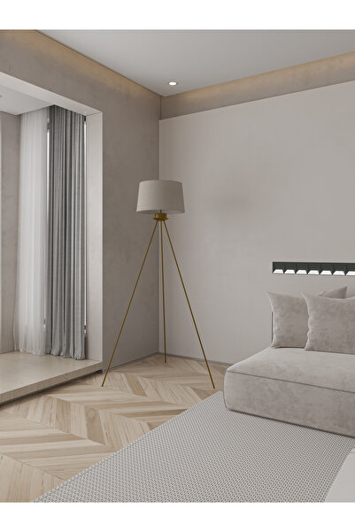 avizade Elora Eskitme Metal Beyaz Kumaş Şapkalı Modern Tripod Lambader