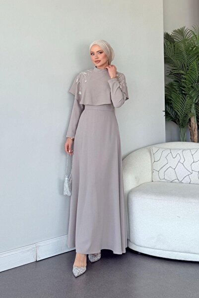 Hazamoda فستان سهرة ميلانو ستون باللون البيج