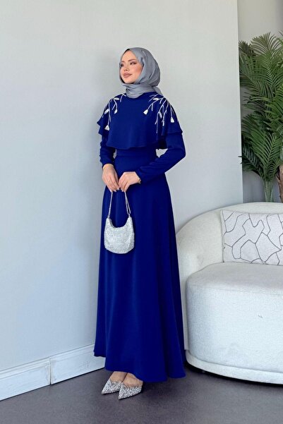 HAZA MODA Milan Taşlı Abiye Saks