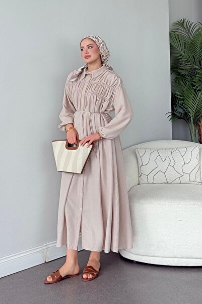 Hazamoda Φόρεμα Semiz Gipeli Μπεζ