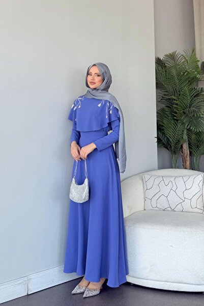 HAZA MODA Milan Taşlı Abiye Lila