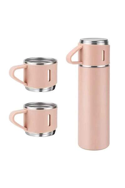 SIKS Set termos cu interior din oțel inoxidabil și 2 căni suplimentare, pereț...