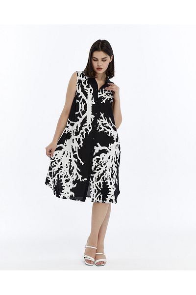 Nehir tekstil Women's Sleeveless Pocket Button Collar Summer Shirt Dress