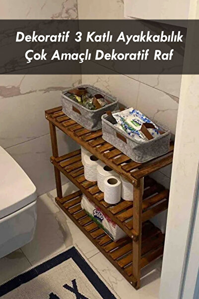 Moola 3 Katlı Ahşap Ayakkabılık, Dekoratif Çok Amaçlı Raf, Dekoratif Katlı Ah...
