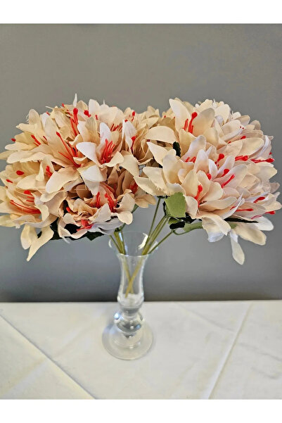 OGWANTO 5 Dallı Krem Yapay Çan Çiçeği – 34 cm El Buketi, Vazo & Masa Aranjmanı, Dekoratif Çiçek
