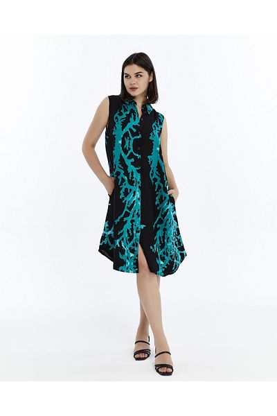 Nehir tekstil Women's Sleeveless Pocket Button Collar Summer Shirt Dress
