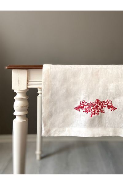 Zezig Rose 100% Linen Embroidered Runner - Sunset - 45 X 145