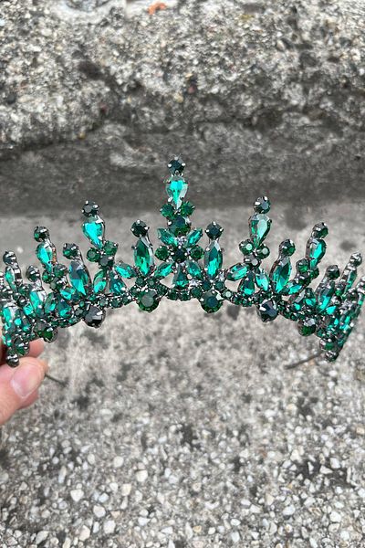 Hobigram Elvira Green Bridal Henna Crown Special Occasion Accessory Women's Crown Hair Accessory – Crown, Crystal Stone