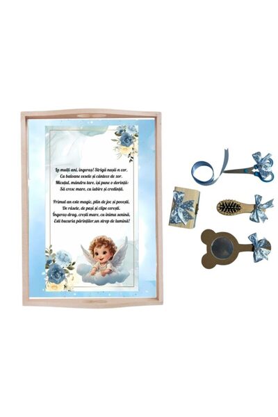 Botez Set tavita pentru taiere mot/turta – ingeras – blue, 6 piese