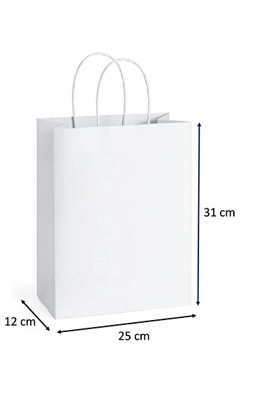Recopack Burgu Saplı Beyaz Kraft Çanta 25cmX12cmX31cm (250 Adet)