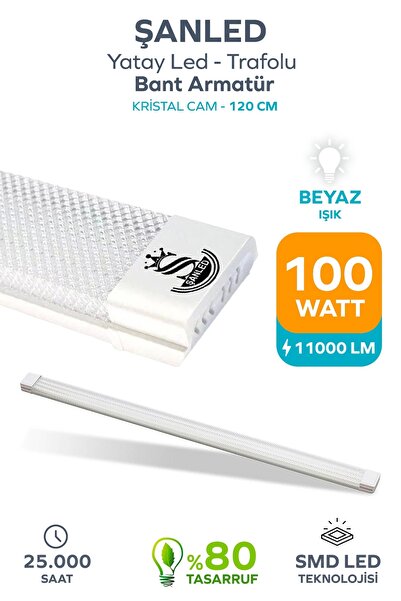 ŞANLED 100Wat 120 cm KRİSTAL Yatay LED Bant Armatür-Trafolu Gün Işığı 1 Adet