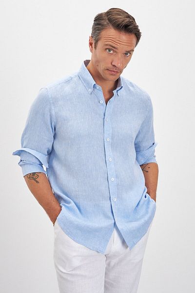 Paşahan Lapel Button Comfort Fit 100% Linen Men's Shirt