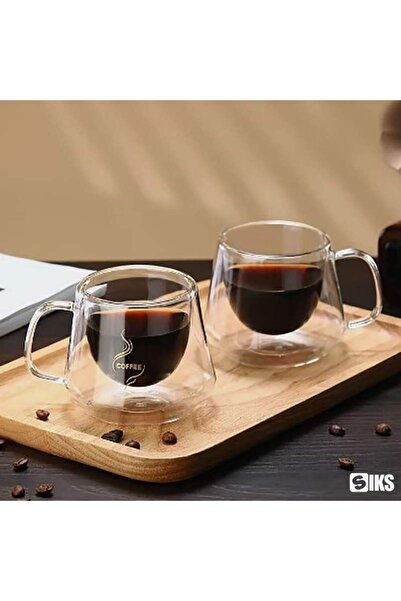 SIKS Set of 2 SIKS Glass Mugs, Double Walled, Heat Resistant, Capacity 200 ML, Transparent