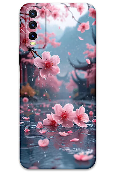 Gramaphone Vivo Y20 Uyumlu Çiçek Desenli Telefon Kılıfı + Ekran Koruyucu - 5794