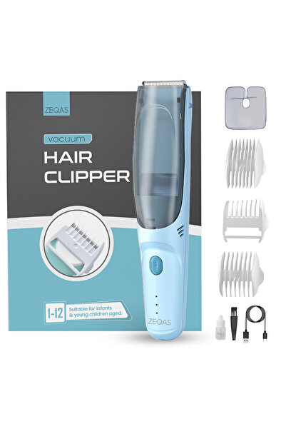 ZEQAS Mașină de tuns USB silențioasă, autoaspiratoare, IPX7 albastră, 3 capete, autonomie de 90 de minute