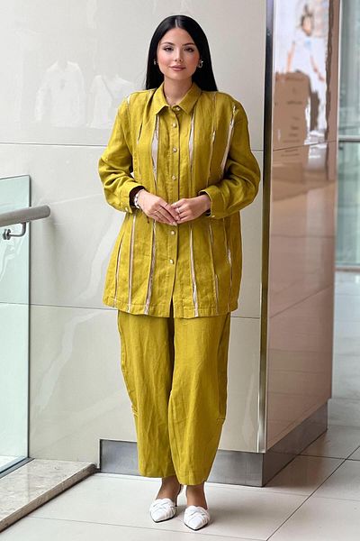 Ghisa Linen Suit with Shirt and Waterway Patterned Trousers